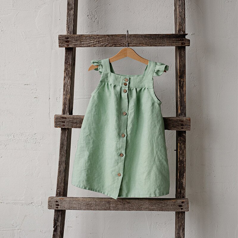 Linen Dress with Buttons for Girls