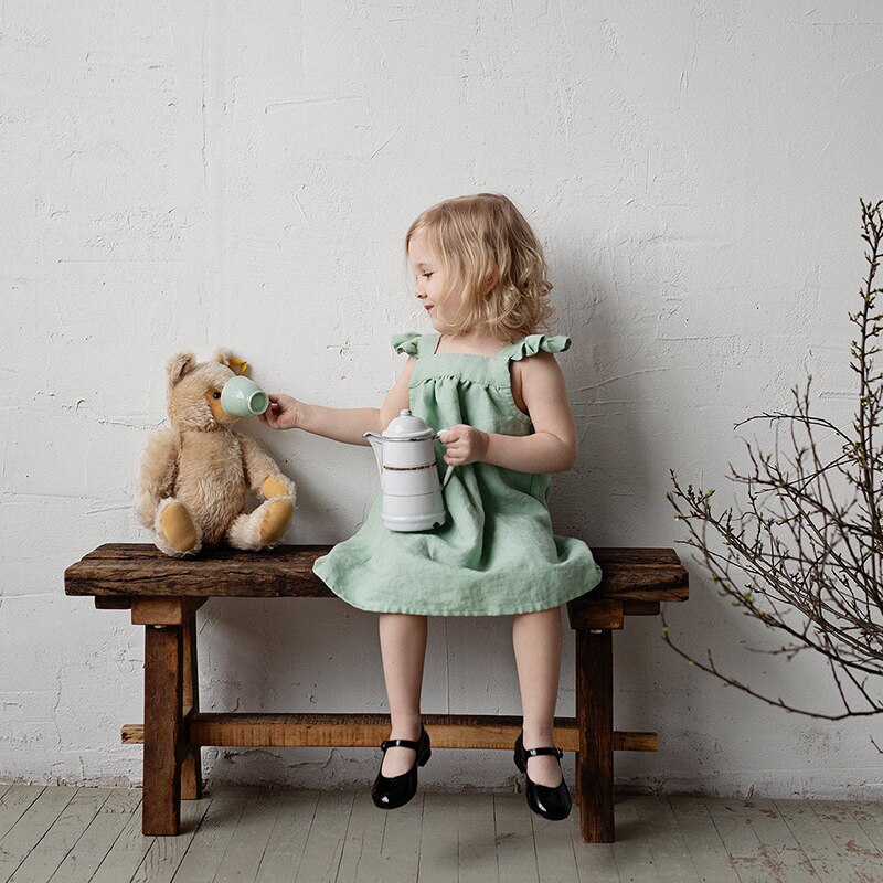 Linen Dress with Buttons for Girls