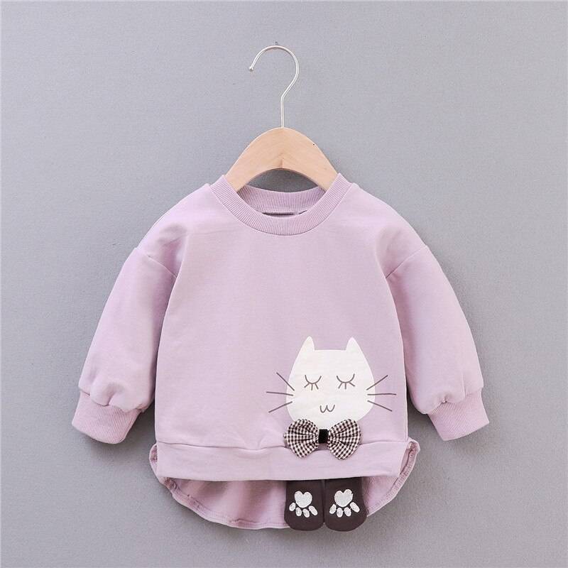 Girl's Cat Printed Cotton Sweatshirt