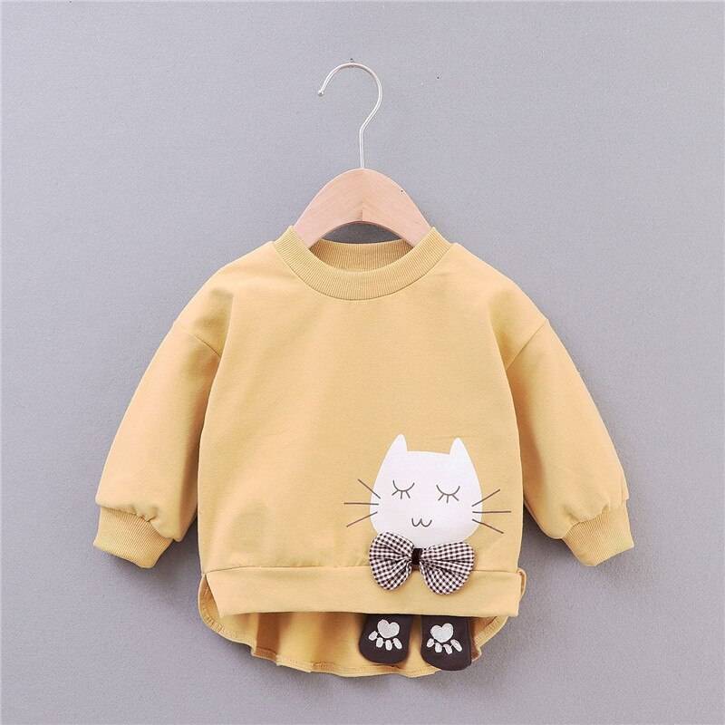 Girl's Cat Printed Cotton Sweatshirt