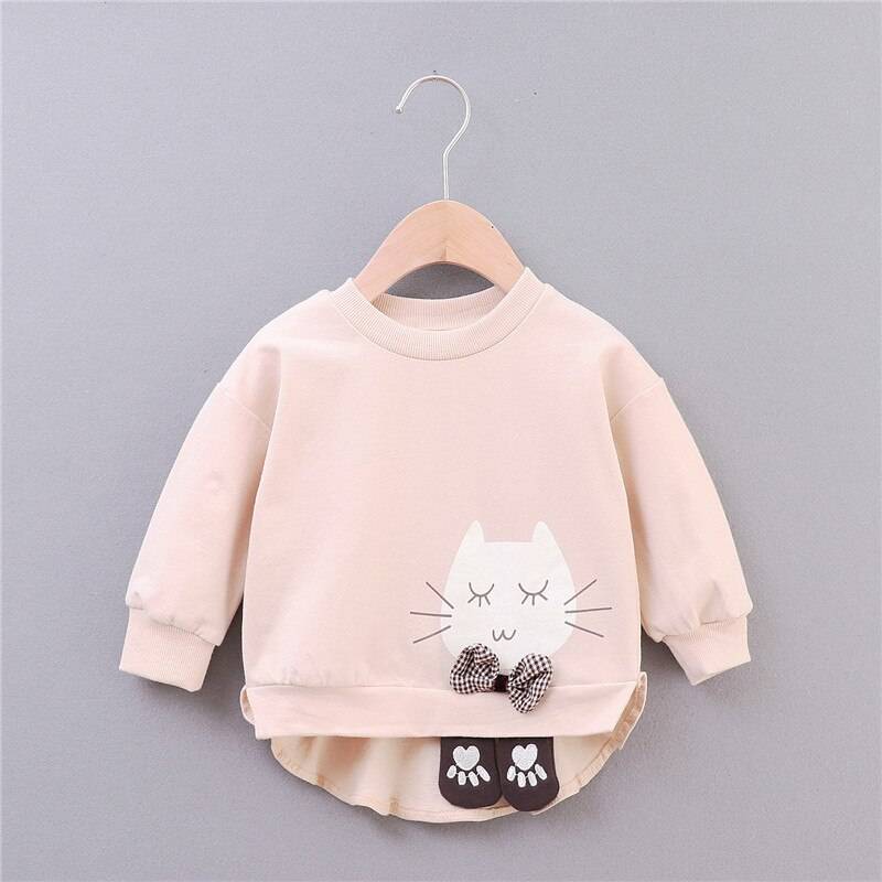 Girl's Cat Printed Cotton Sweatshirt
