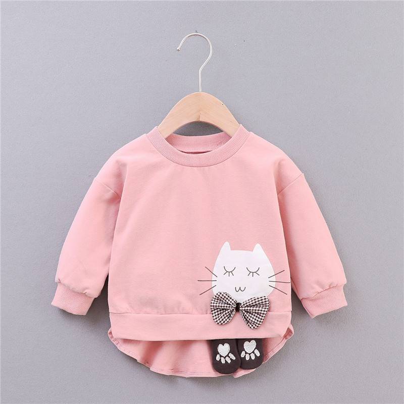 Girl's Cat Printed Cotton Sweatshirt