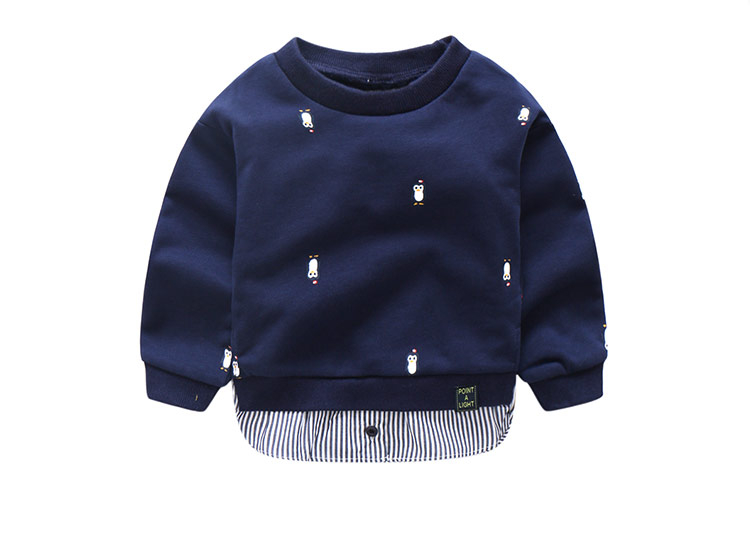 Kid's Long Sleeve Shirt with Cartoon Penguin Print