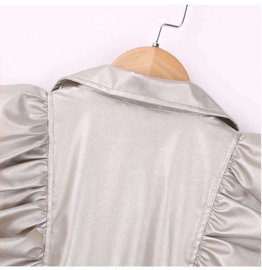 PU Leather Jacket with Long Sleeves