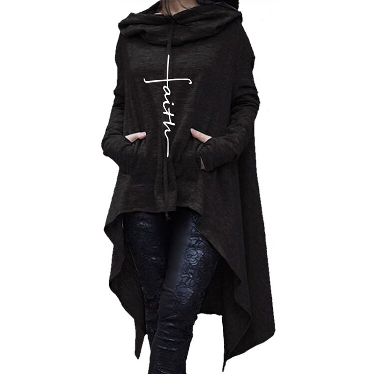 Women's Irregular Faith Printed Hoodie