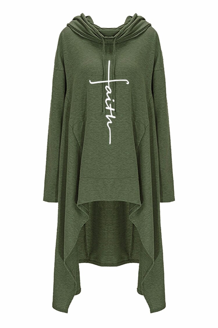 Women's Irregular Faith Printed Hoodie