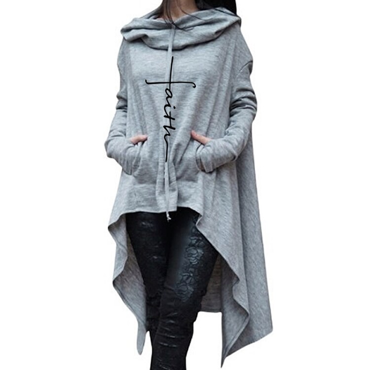 Women's Irregular Faith Printed Hoodie