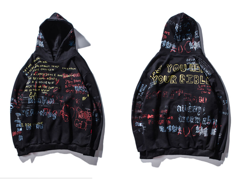 Harajuku Style Graffiti Printed Hoodie