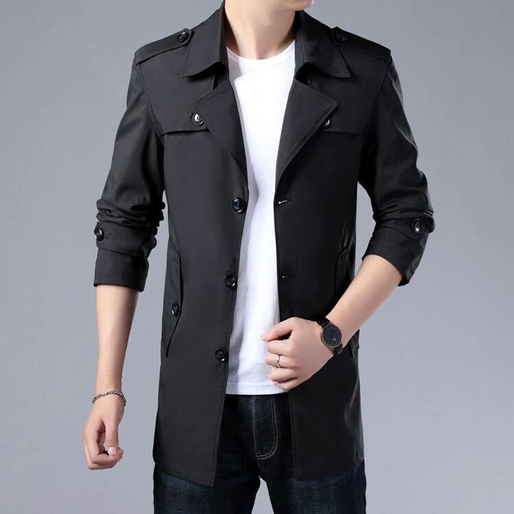 Men's Solid Color Trench