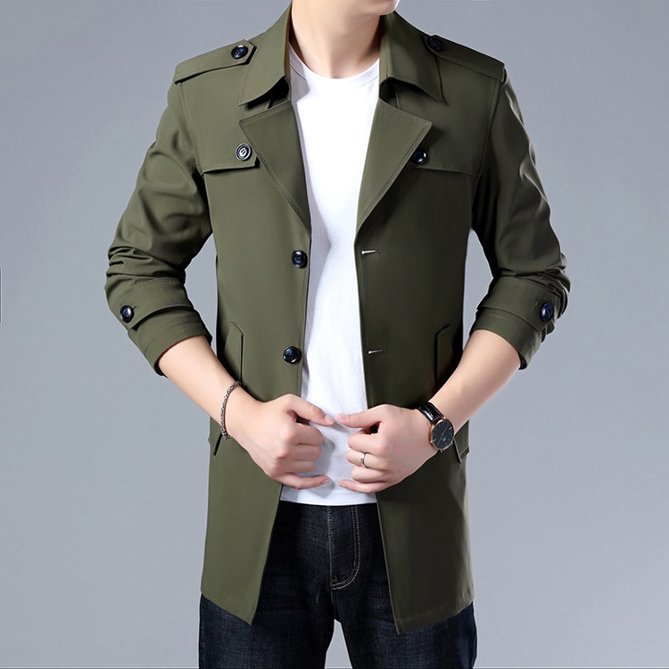Men's Solid Color Trench