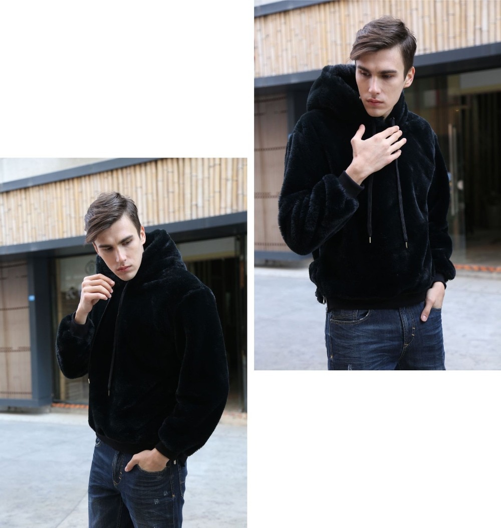 Men's Eco Fur Hooded Coat