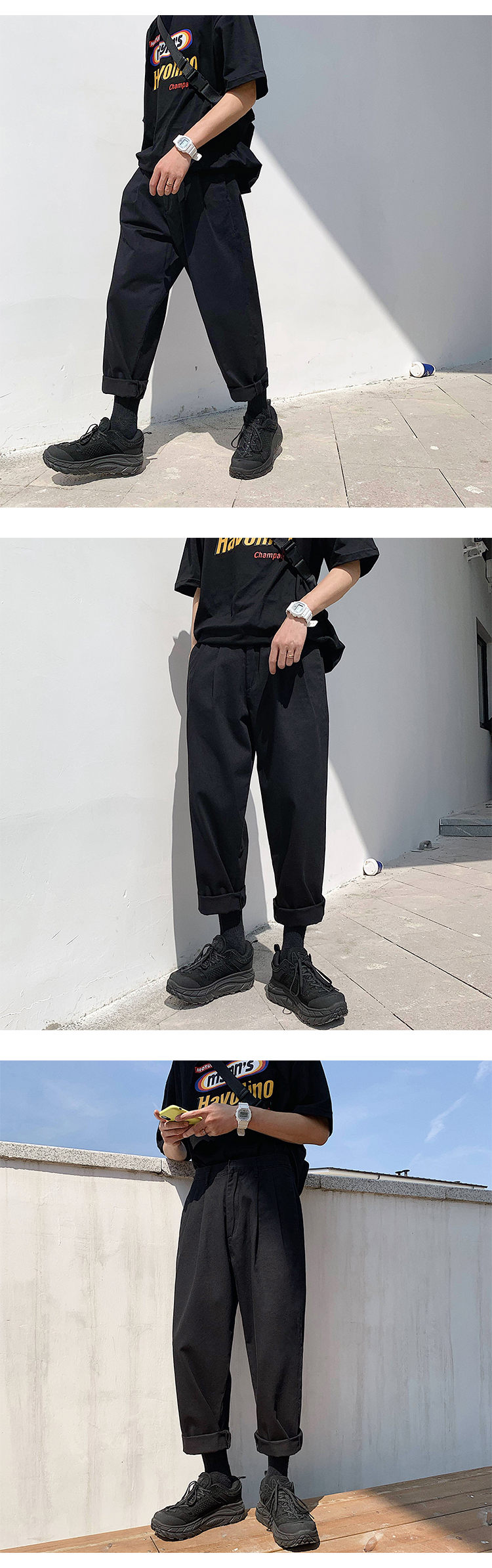 Men's Simple Loose Black Cotton Pants