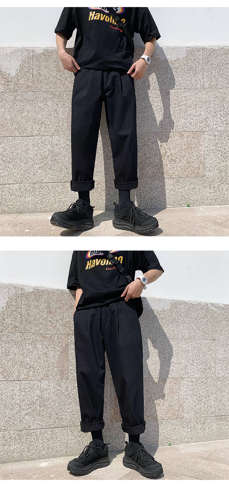 Men's Simple Loose Black Cotton Pants