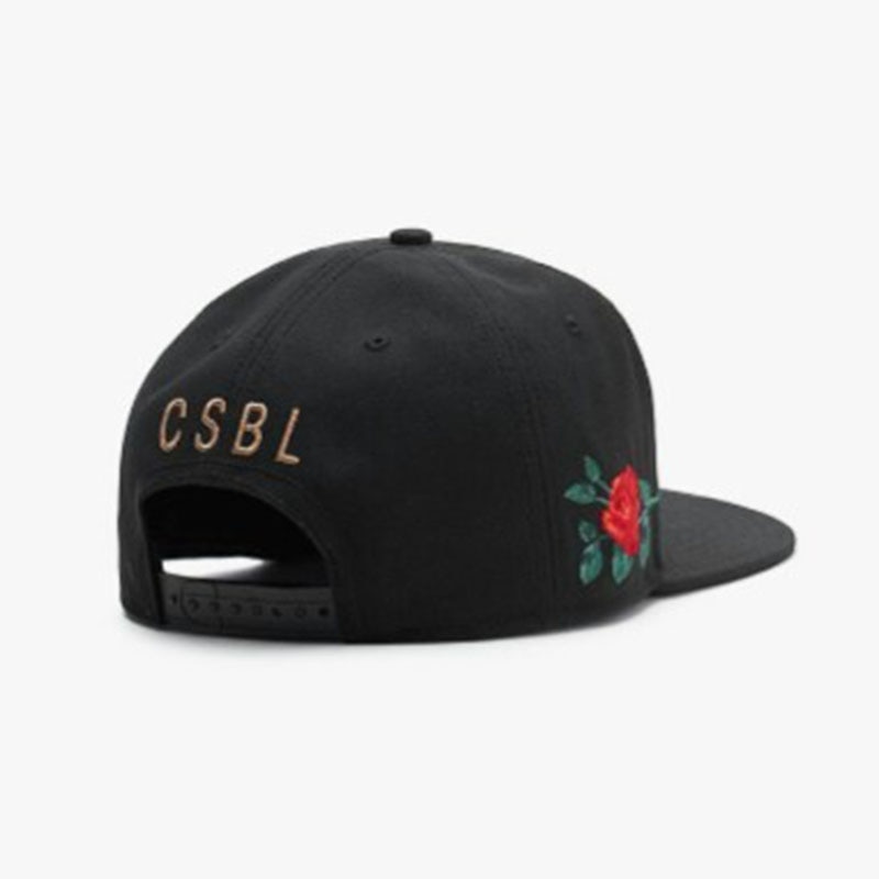 Black Snapback in Floral Embroidery