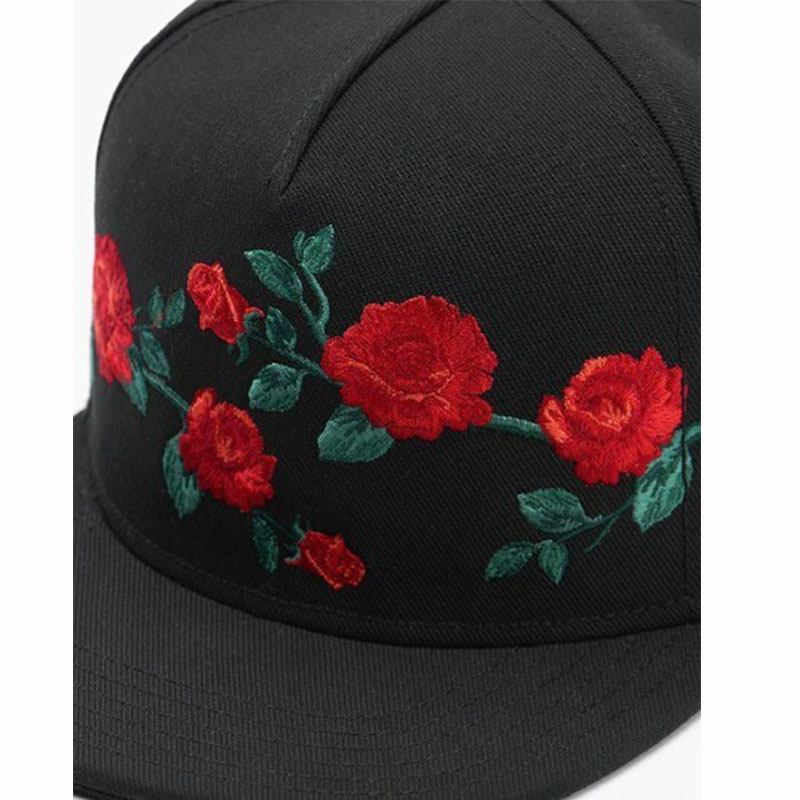 Black Snapback in Floral Embroidery