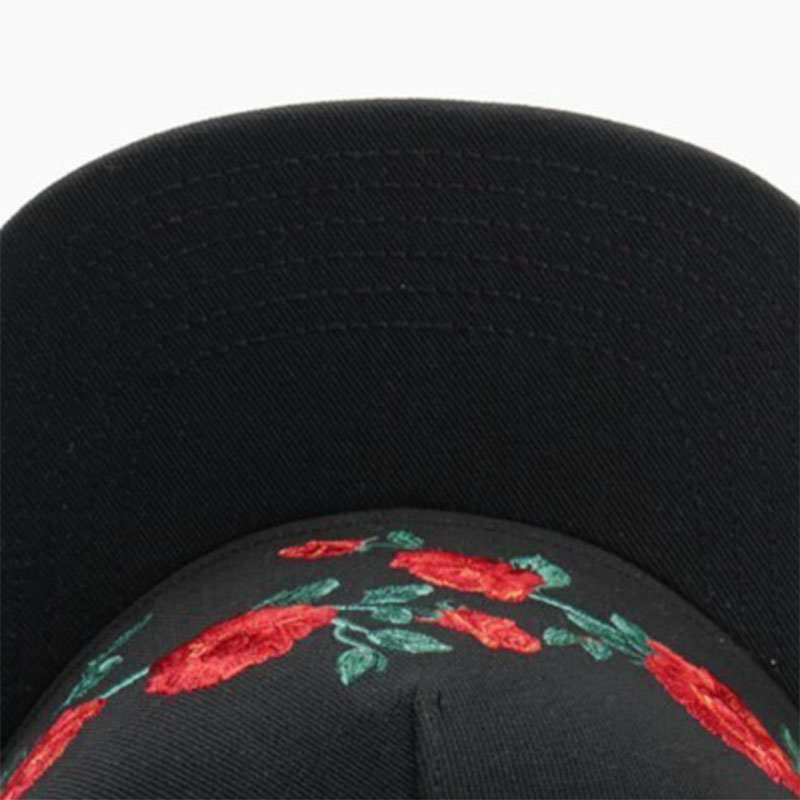 Black Snapback in Floral Embroidery