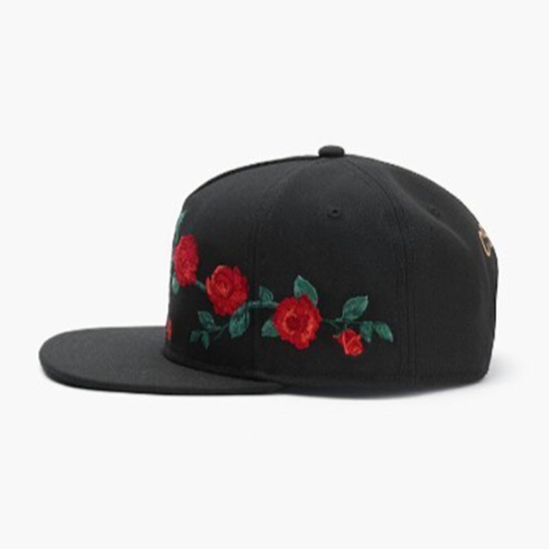Black Snapback in Floral Embroidery