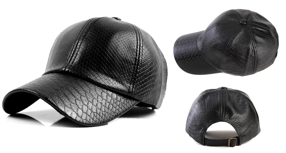 Women's Snakeskin Design Leather Baseball Cap