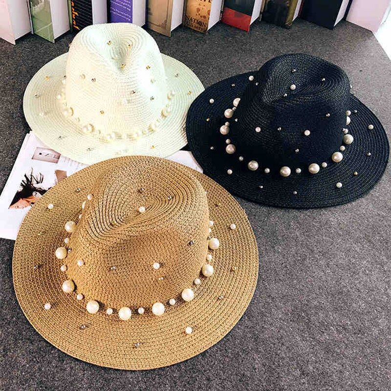 Summer Straw Hat with Beads for Women