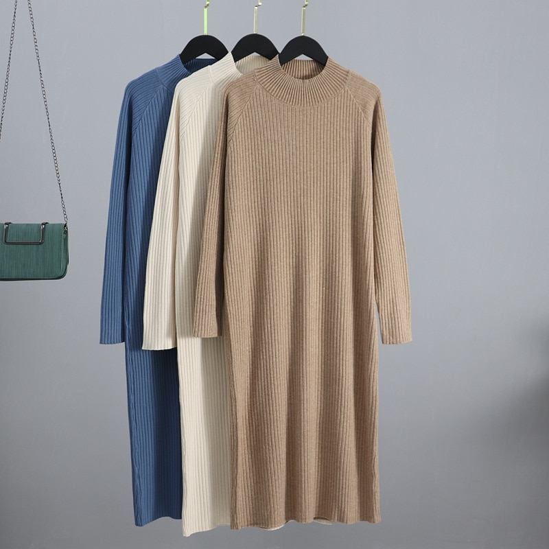 Oversized Turtleneck Women's Dress in Midi Length