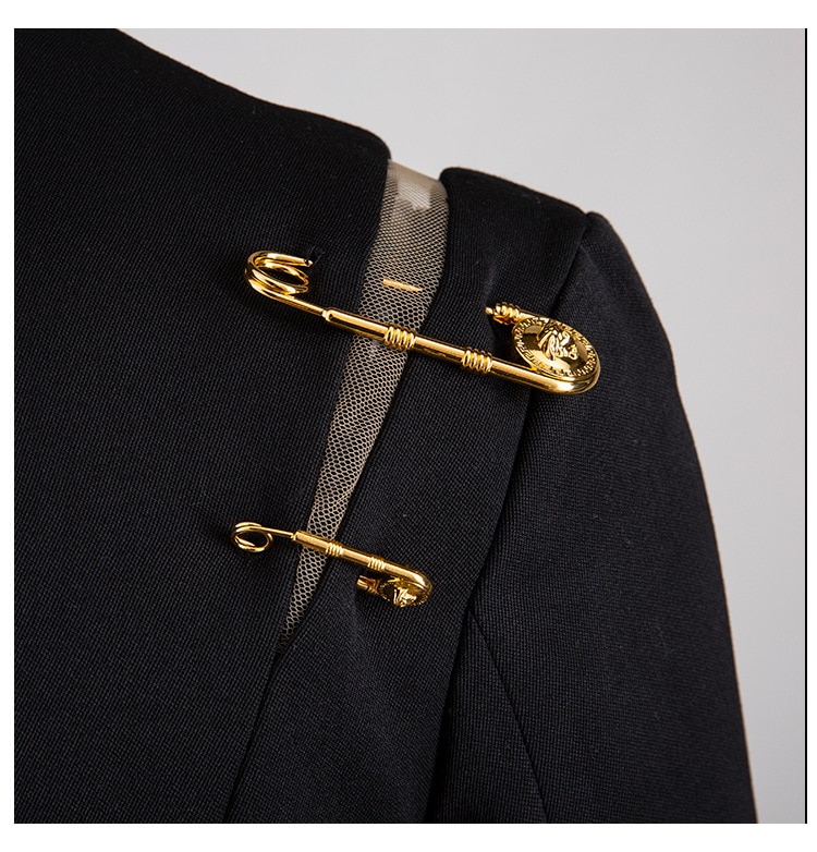 Stylish Black Women's Blazer with Gold Detailing