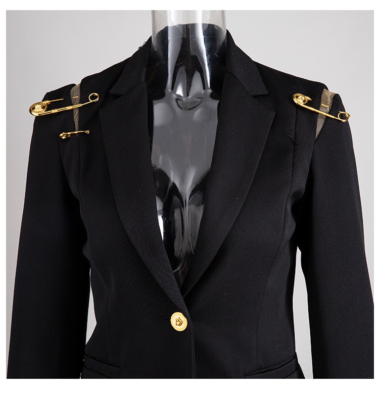 Stylish Black Women's Blazer with Gold Detailing