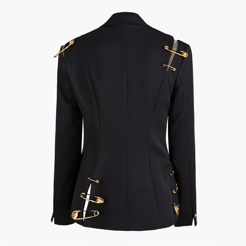 Stylish Black Women's Blazer with Gold Detailing