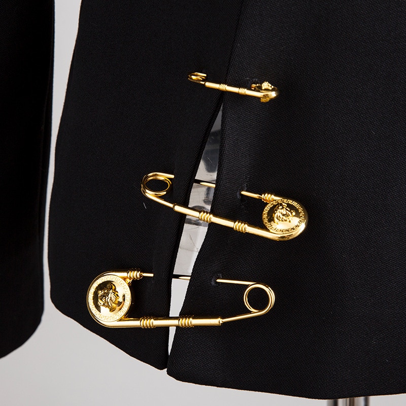 Stylish Black Women's Blazer with Gold Detailing