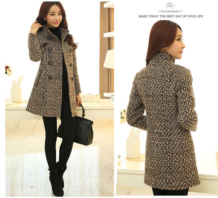 Women's Wool Melange Plaid Winter Coat