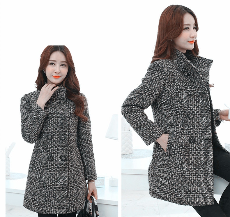 Women's Wool Melange Plaid Winter Coat