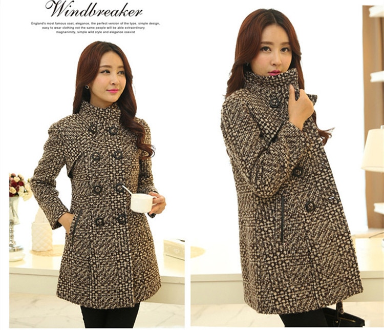 Women's Wool Melange Plaid Winter Coat