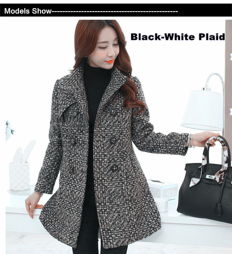 Women's Wool Melange Plaid Winter Coat