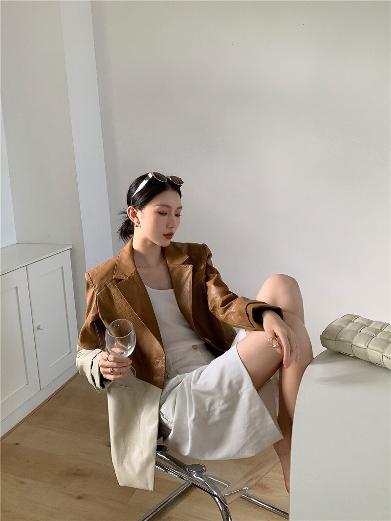 Women's Leather Blazer Jacket