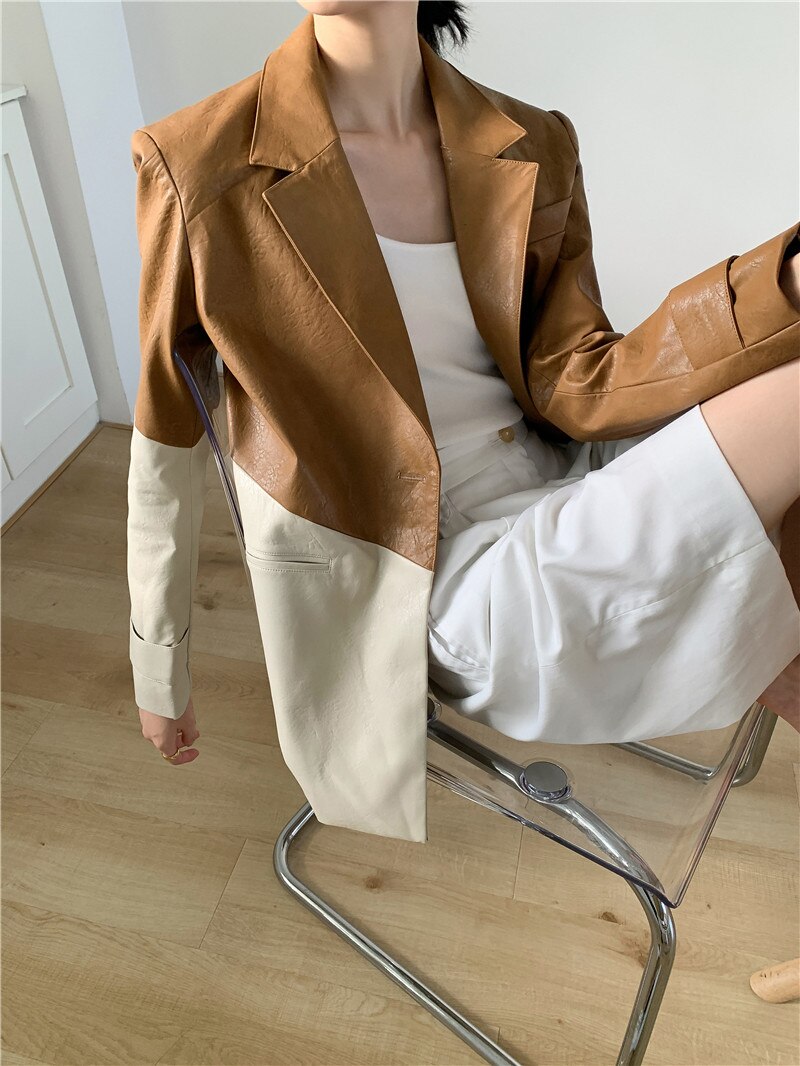 Women's Leather Blazer Jacket
