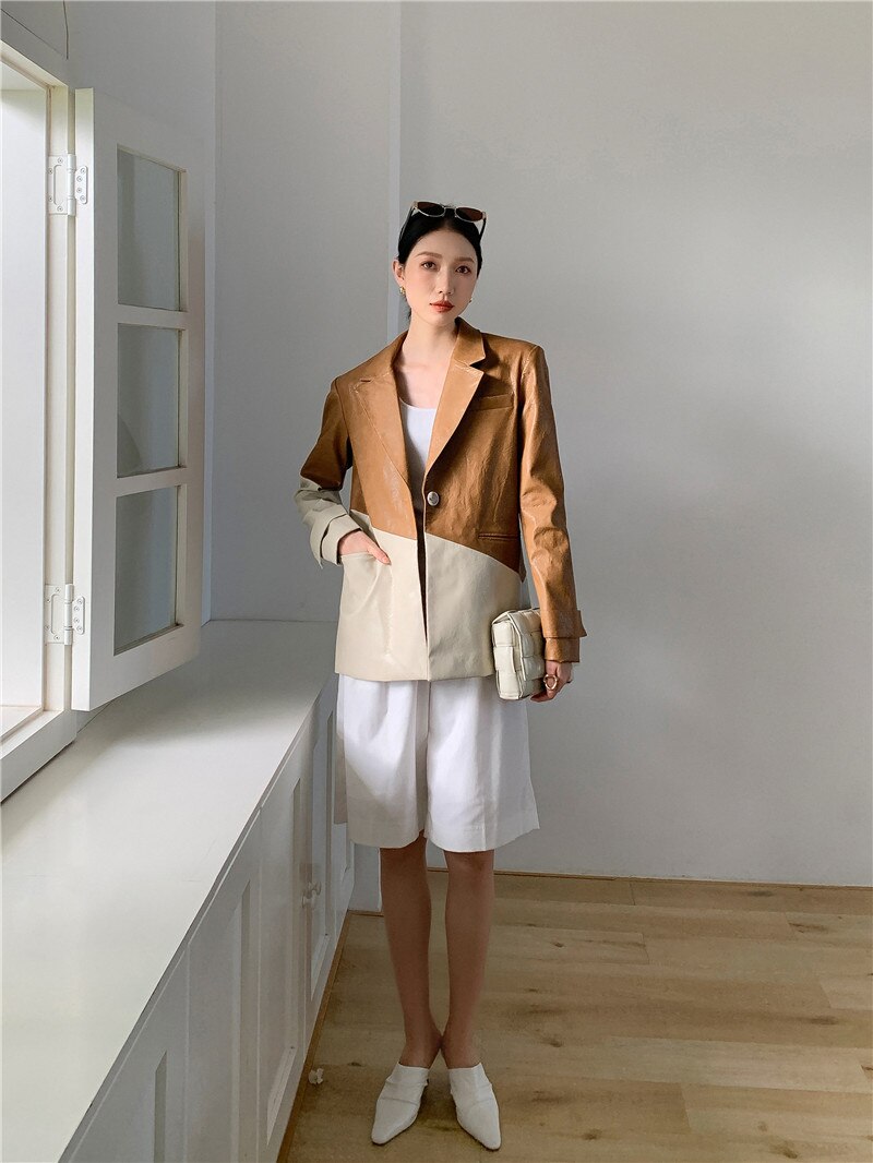 Women's Leather Blazer Jacket