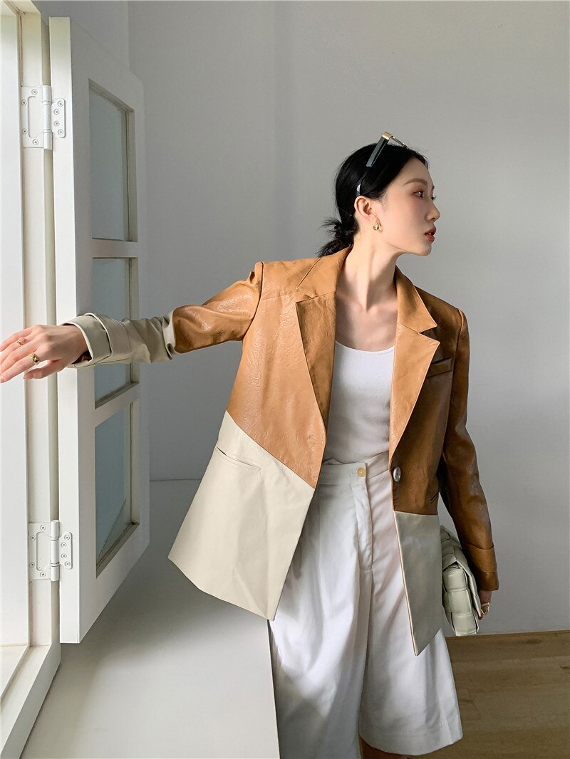 Women's Leather Blazer Jacket