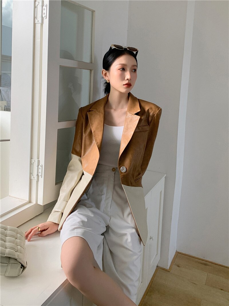 Women's Leather Blazer Jacket