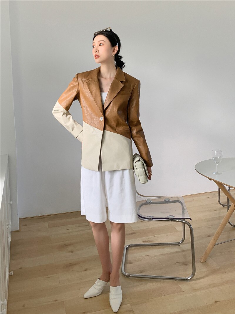 Women's Leather Blazer Jacket