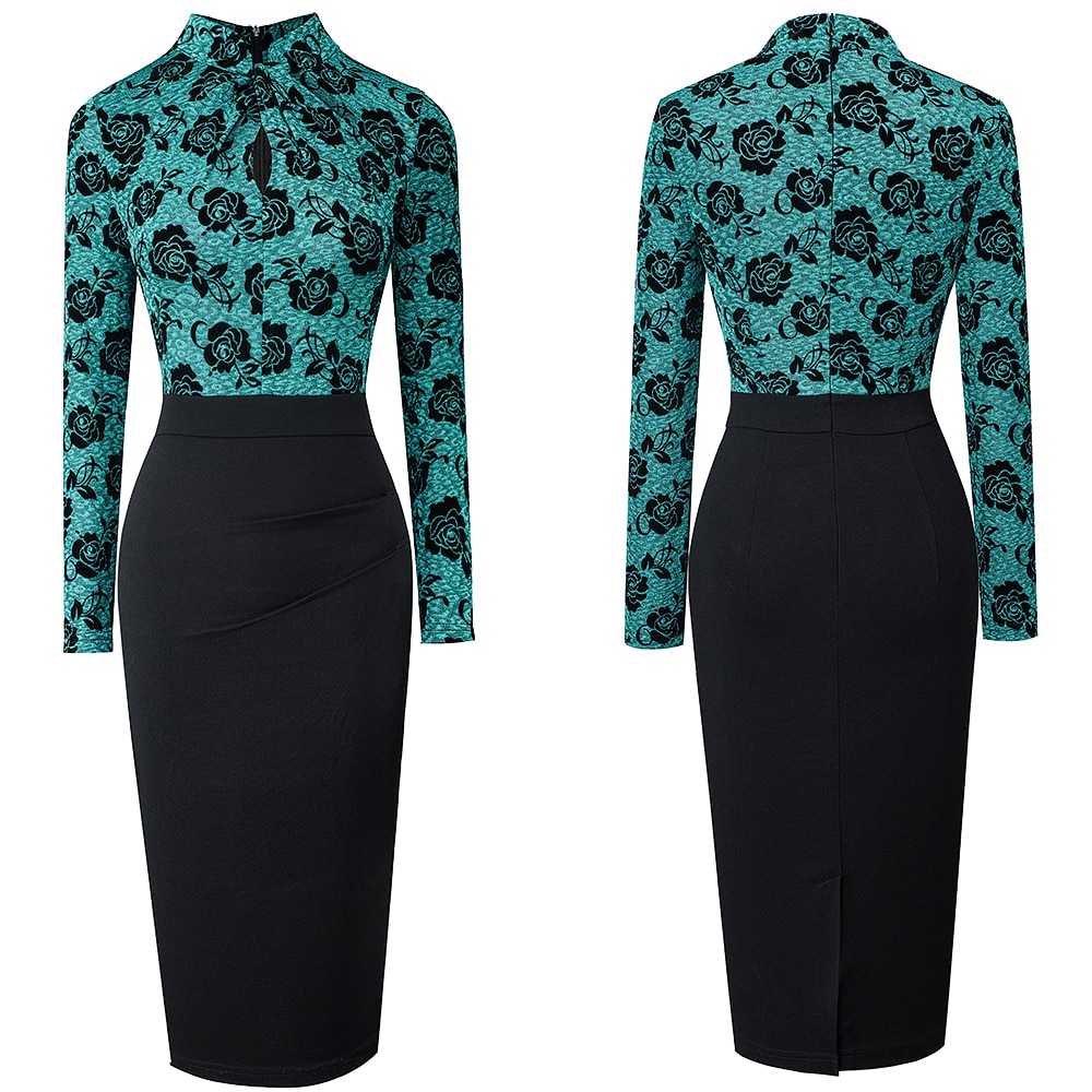 Contrast Color Patchwork Bodycon Office Women's Dress Contrast Color Patchwork Bodycon Office Women's Dress