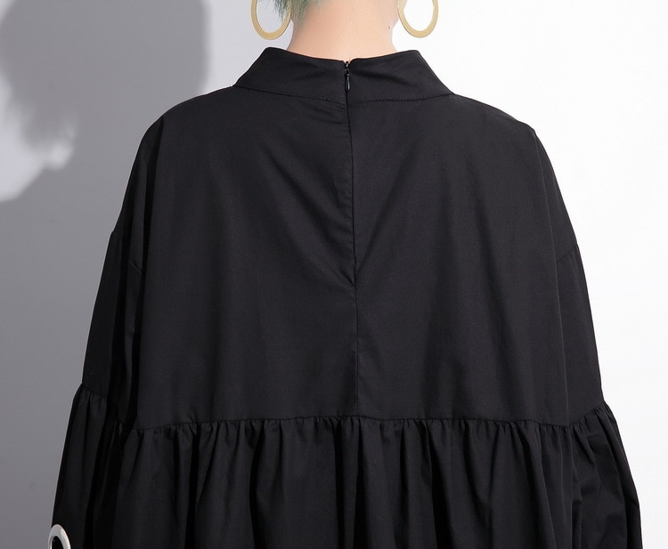 Women's Long Sleeved Black Dress with Metal Rings