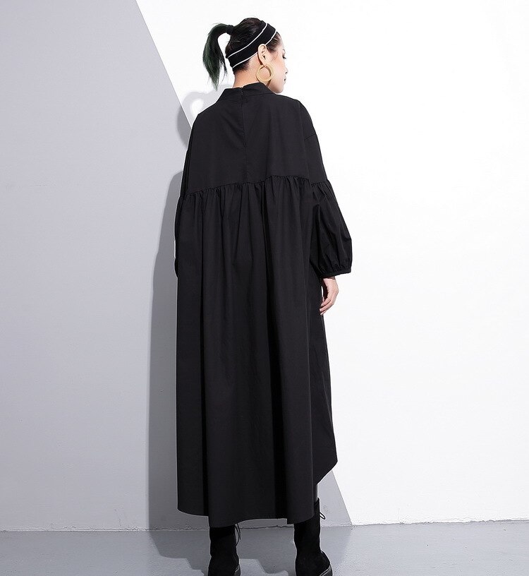 Women's Long Sleeved Black Dress with Metal Rings