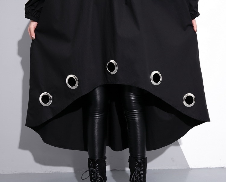 Women's Long Sleeved Black Dress with Metal Rings