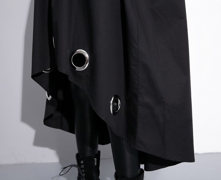 Women's Long Sleeved Black Dress with Metal Rings